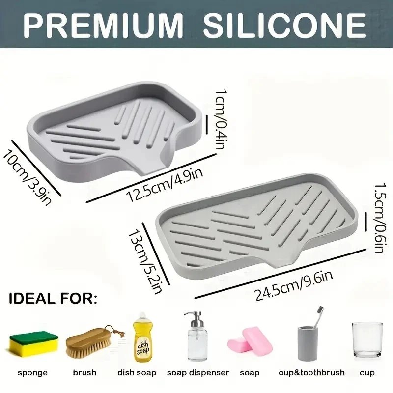 Sink Silicone Tray With drain Soap Sponge Storage Holder Countertop Sink Scrubber Brush Soap Storage Rack Kitchen Organizer Sink Silicone Tray With drain Soap Sponge Storage Holder Countertop Sink Scrubber Brush Soap Storage Rack Kitchen Organizer