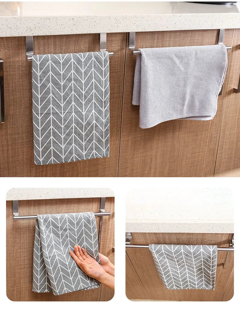 1/2Pcs Towel Rack Over Door Towel Bar Hanging Holder Stainless Steel Bathroom Kitchen Cabinet White Black Towel Rag Shelf Hanger