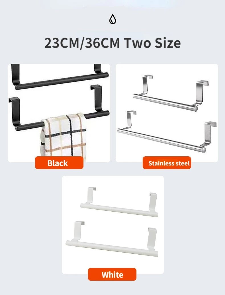 1/2Pcs Towel Rack Over Door Towel Bar Hanging Holder Stainless Steel Bathroom Kitchen Cabinet White Black Towel Rag Shelf Hanger