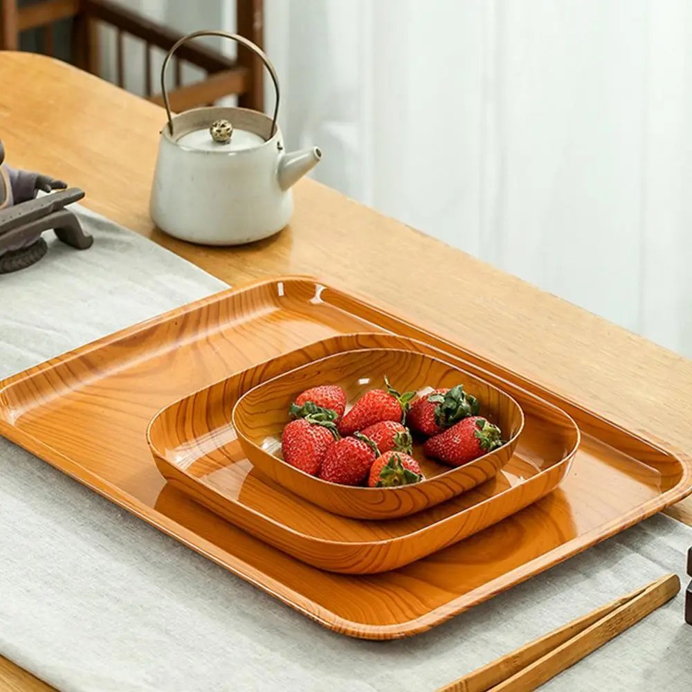 10PCS Japanese-style Plastic Dish Multifunctional Simple Imitation Wood Grain Bone Spitting Dish Household Food Grade Fruit Bowl