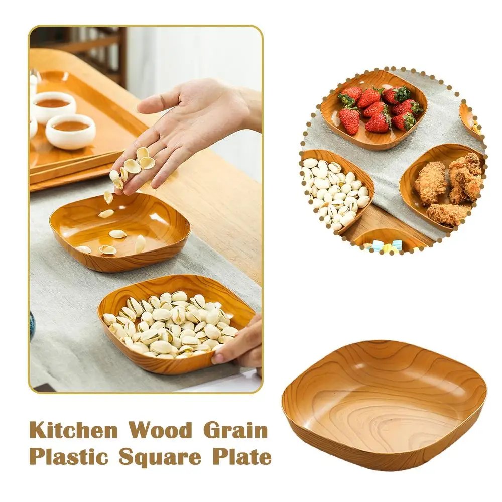 10PCS Japanese-style Plastic Dish Multifunctional Simple Imitation Wood Grain Bone Spitting Dish Household Food Grade Fruit Bowl