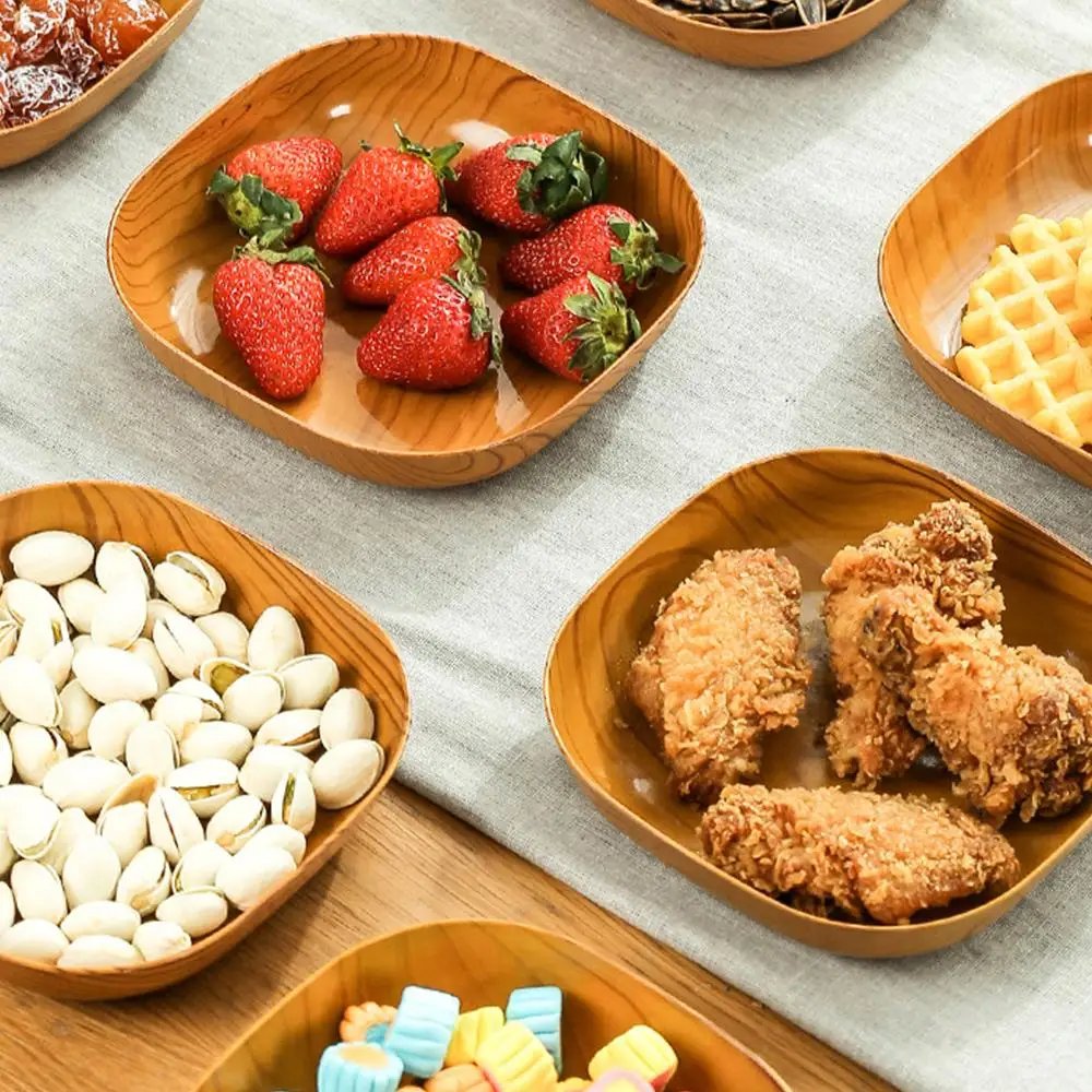 10PCS Japanese-style Plastic Dish Multifunctional Simple Imitation Wood Grain Bone Spitting Dish Household Food Grade Fruit Bowl