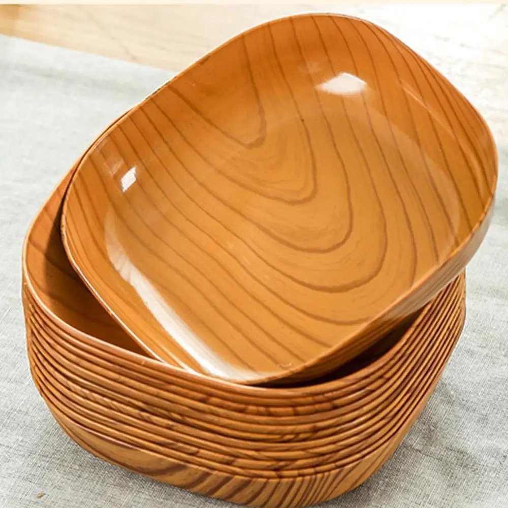 10PCS Japanese-style Plastic Dish Multifunctional Simple Imitation Wood Grain Bone Spitting Dish Household Food Grade Fruit Bowl