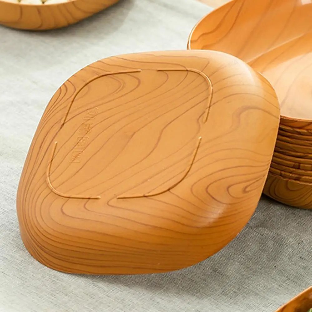 10PCS Japanese-style Plastic Dish Multifunctional Simple Imitation Wood Grain Bone Spitting Dish Household Food Grade Fruit Bowl