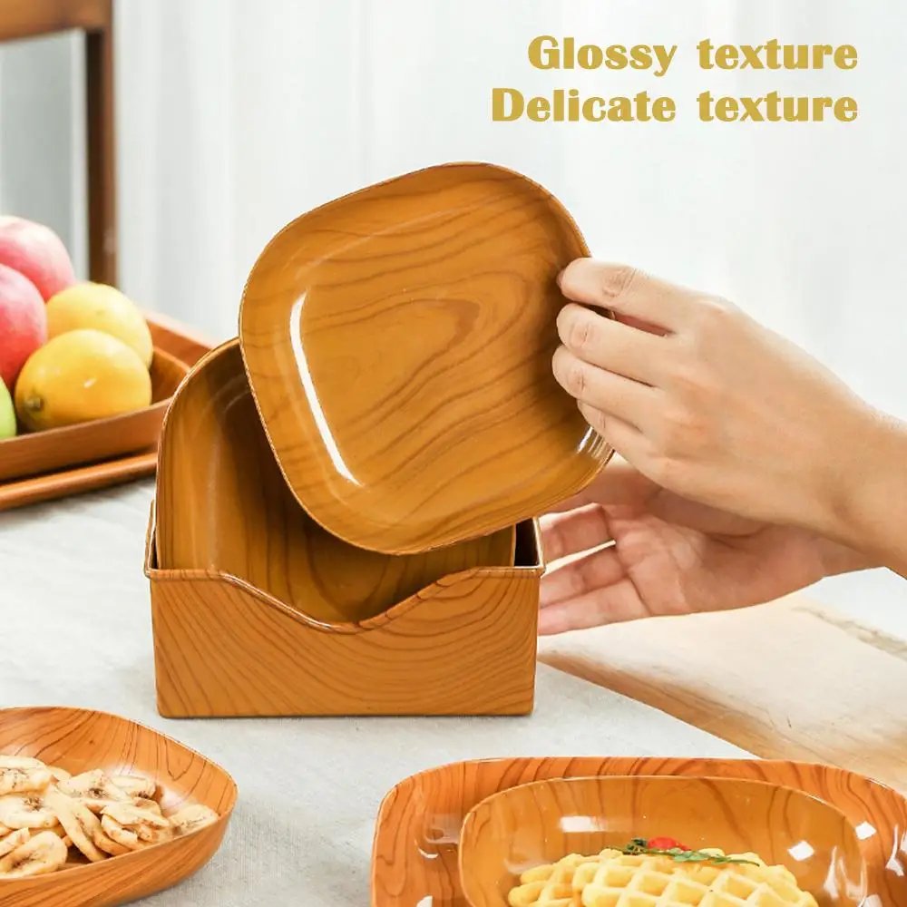 10PCS Japanese-style Plastic Dish Multifunctional Simple Imitation Wood Grain Bone Spitting Dish Household Food Grade Fruit Bowl