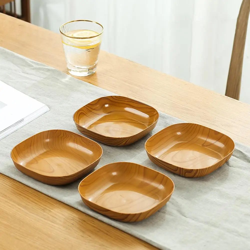10PCS Japanese-style Plastic Dish Multifunctional Simple Imitation Wood Grain Bone Spitting Dish Household Food Grade Fruit Bowl