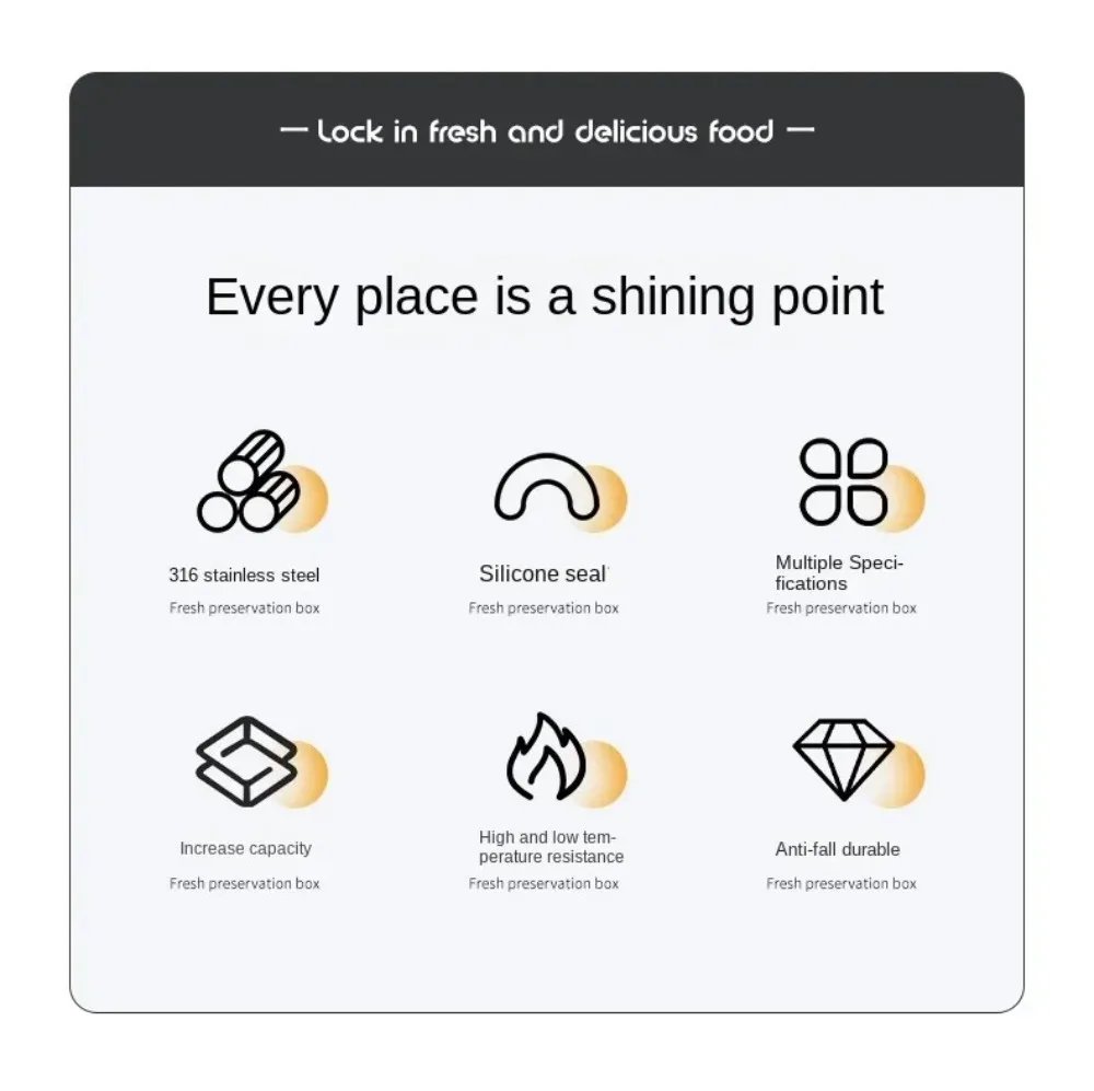 Stainless Steel Camping Lunch Box Sealed Leak-proof Bento Box Microwave Suitable Large Capacity Refrigerator Freezer Storage Box