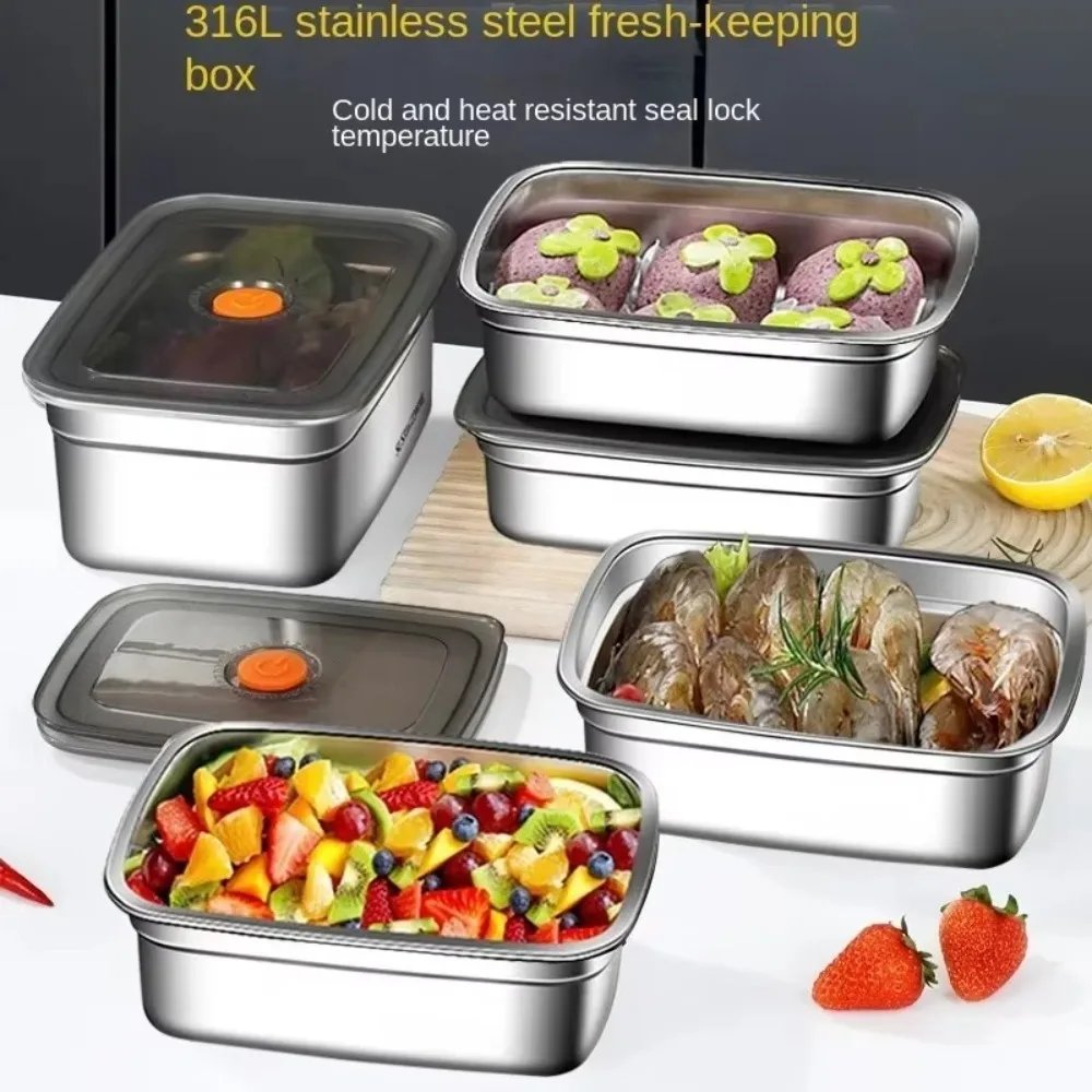 Stainless Steel Camping Lunch Box Sealed Leak-proof Bento Box Microwave Suitable Large Capacity Refrigerator Freezer Storage Box
