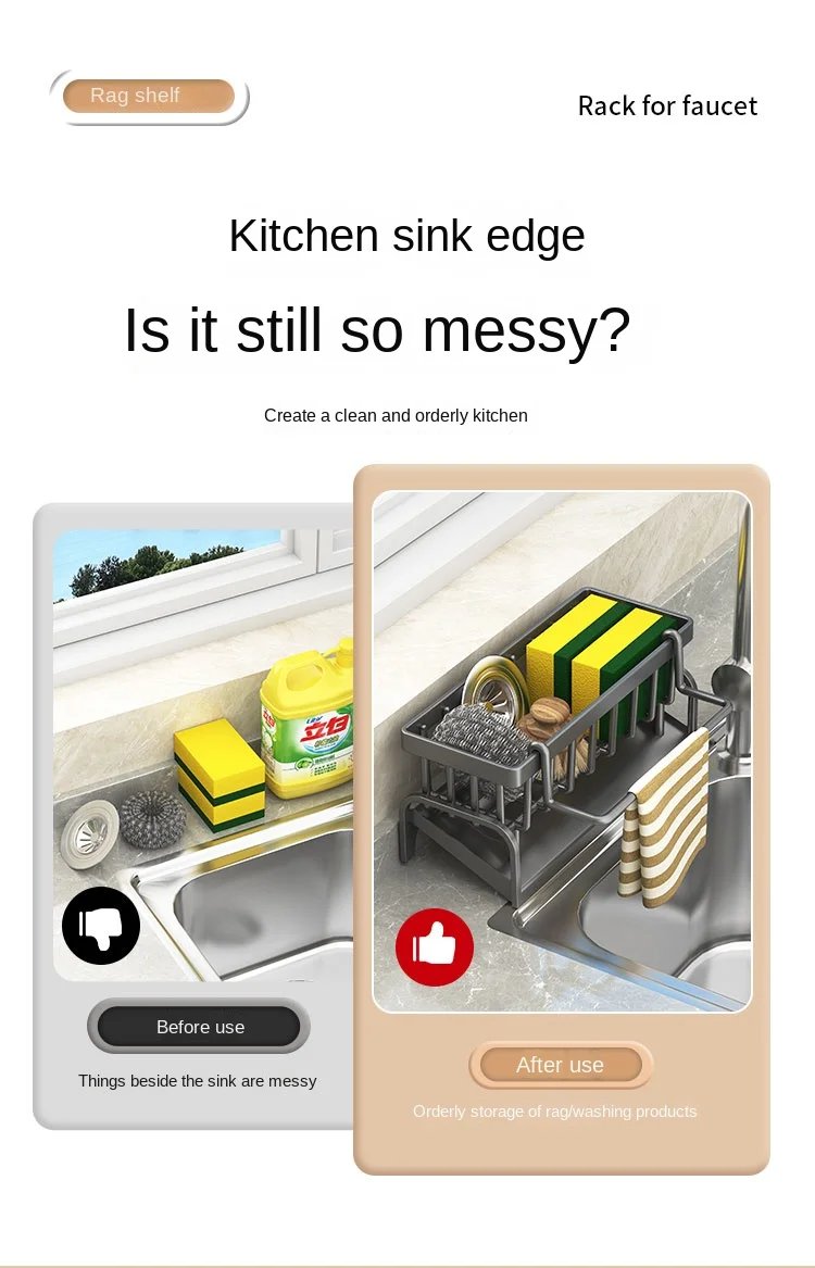 Kitchen Shelf Cleaning Cloth Storage Draining Rack Household Detergent Sponge Rack Water Sink Water Sink Water Sink Artifact Kitchen Shelf Cleaning Cloth Storage Draining Rack Household Detergent Sponge Rack Water Sink Water Sink Water Sink Artifact