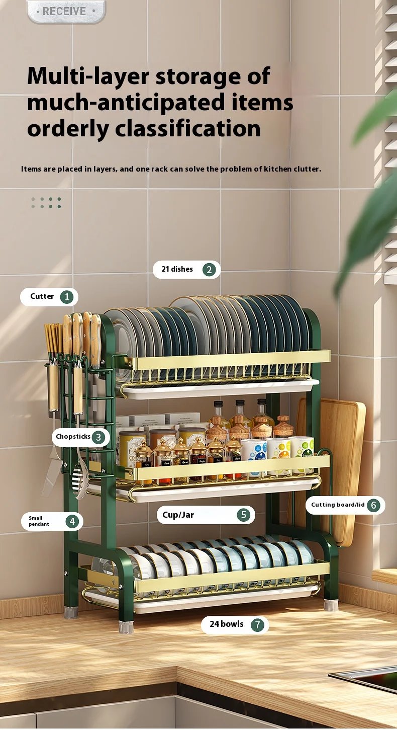 Kitchen storage rack, bowl and dish storage rack, drain rack, household multifunctional bowl and chopstick rack storage box
