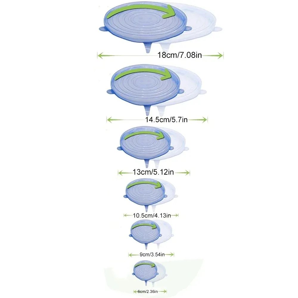 6Pcs Food Grade Silicone Preservation Cover Reusable Airtight Food Universal Dish Stretch Round Lids For Kitchen Accessories 6Pcs Food Grade Silicone Preservation Cover Reusable Airtight Food Universal Dish Stretch Round Lids For Kitchen Accessories