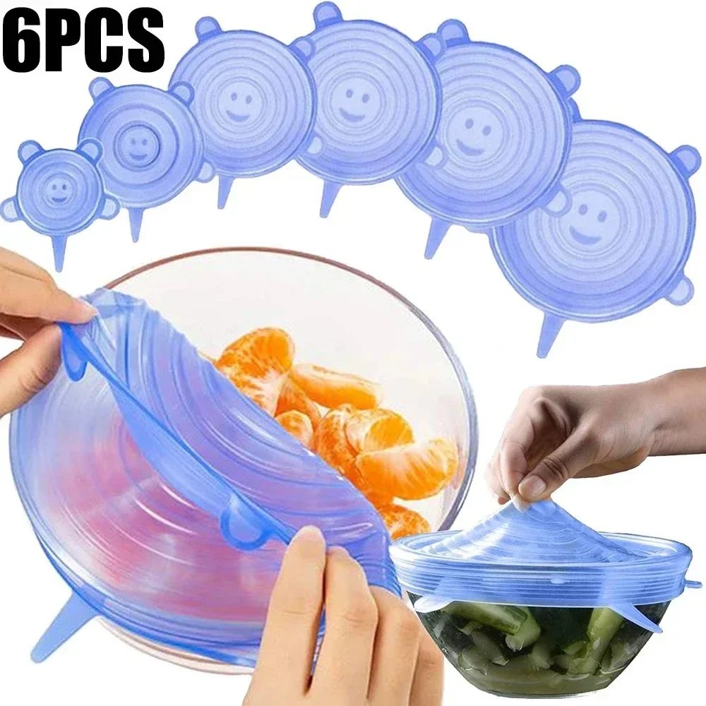 6Pcs Food Grade Silicone Preservation Cover Reusable Airtight Food Universal Dish Stretch Round Lids For Kitchen Accessories 6Pcs Food Grade Silicone Preservation Cover Reusable Airtight Food Universal Dish Stretch Round Lids For Kitchen Accessories