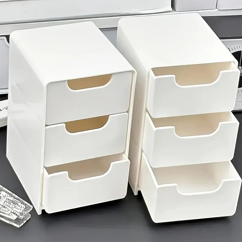 Chic 3-Tier Desk Organizer with Drawers - Ideal for Office Supplies, Jewelry & Cosmetics Storage - Portable Divider Box