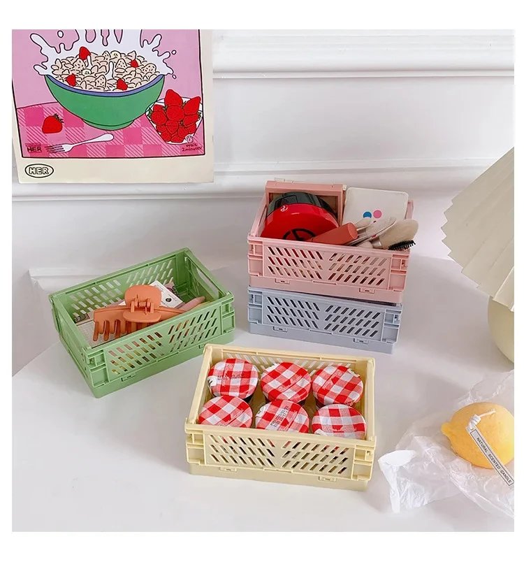 6 Color Organizing Storage Baskets Case Folding Student Desktop Basket Tape Stationery Plastic Foldable Container Storage Box