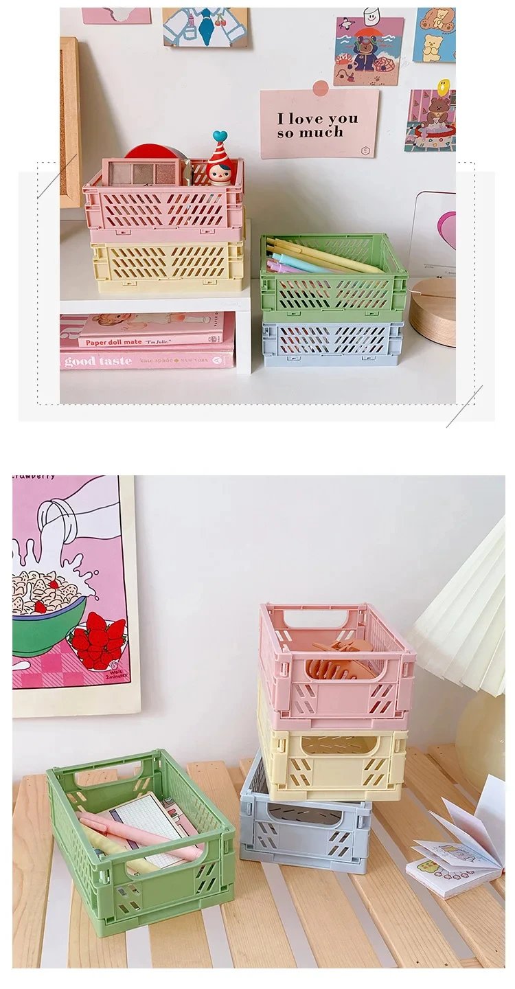6 Color Organizing Storage Baskets Case Folding Student Desktop Basket Tape Stationery Plastic Foldable Container Storage Box
