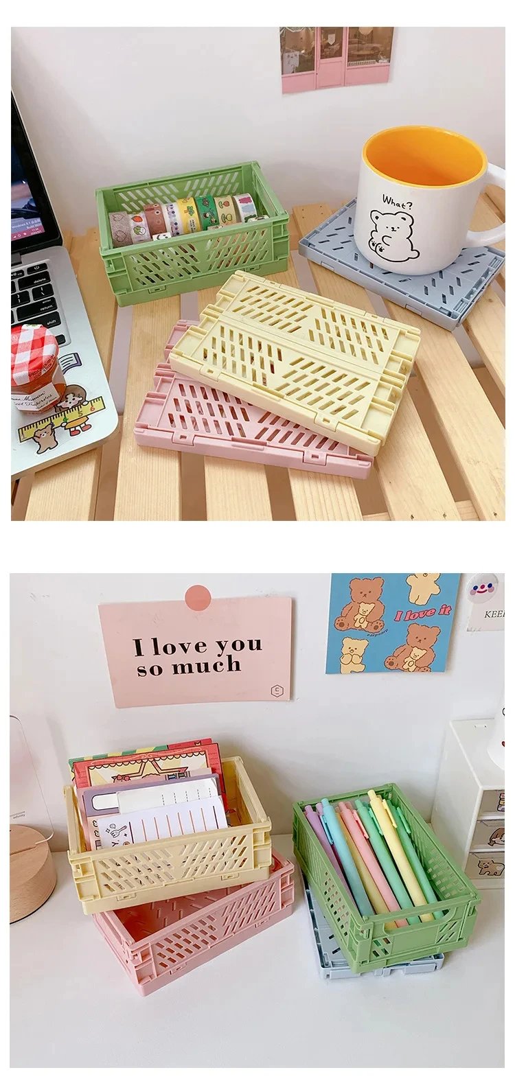 6 Color Organizing Storage Baskets Case Folding Student Desktop Basket Tape Stationery Plastic Foldable Container Storage Box