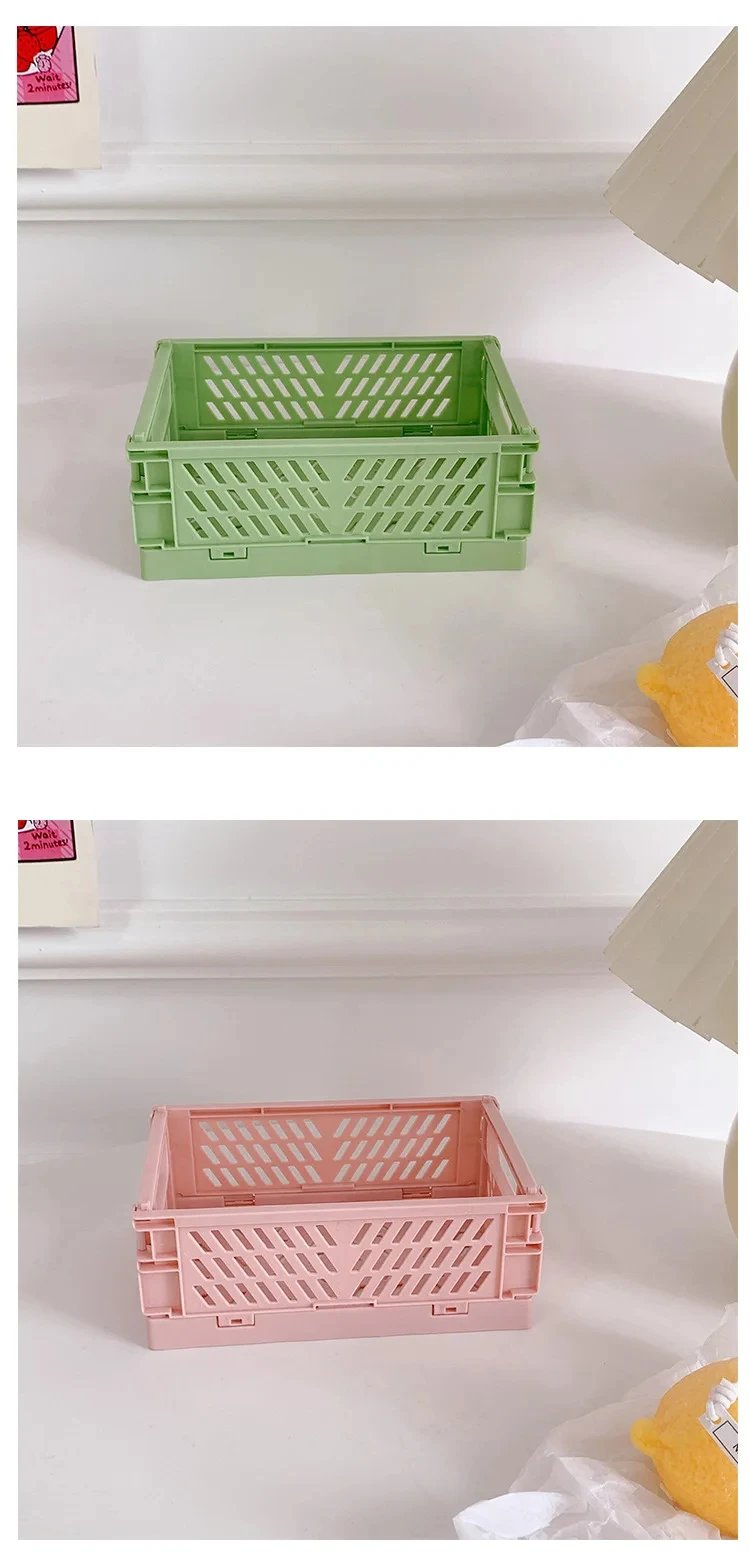 6 Color Organizing Storage Baskets Case Folding Student Desktop Basket Tape Stationery Plastic Foldable Container Storage Box
