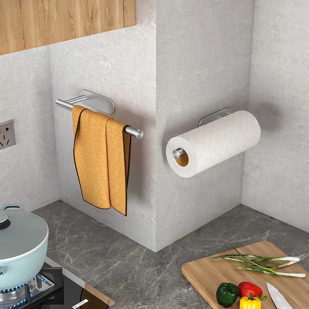 Kitchen Paper Towel Holder Adhesive Tissue Hanger Toilet Roll Paper Dispenser Cabinet Storage Napkin Rack Bathroom Accessories