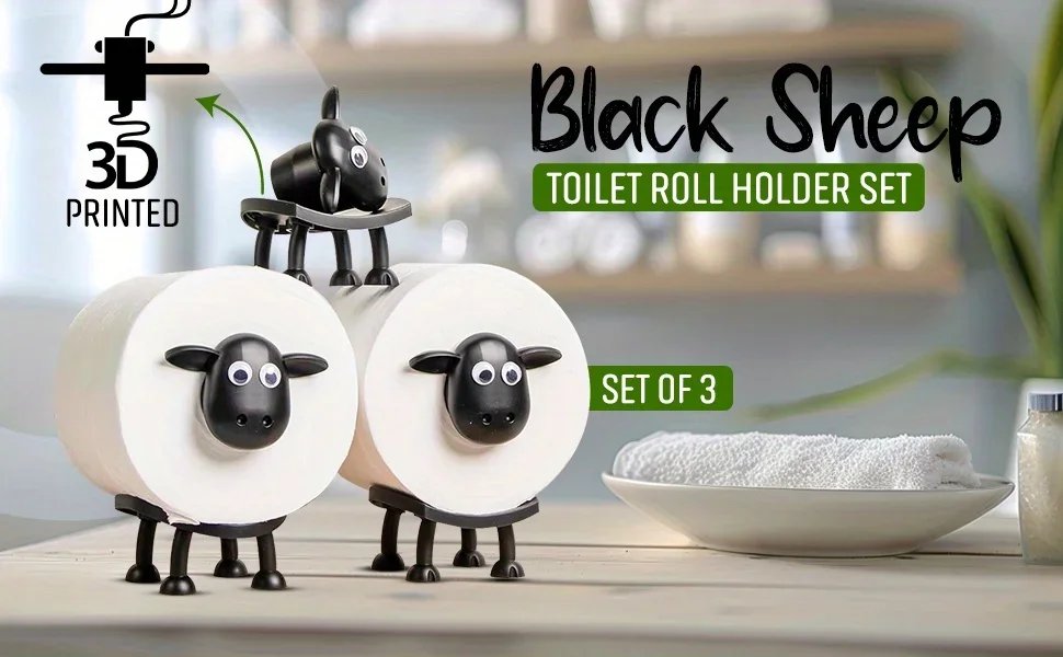 1/3PCS Funny Sheep Toilet Paper Holder 3D Printed Black Loo Roll Stand - Free Standing Bathroom Decor Humorous Gift for Home 1/3PCS Funny Sheep Toilet Paper Holder 3D Printed Black Loo Roll Stand - Free Standing Bathroom Decor Humorous Gift for Home