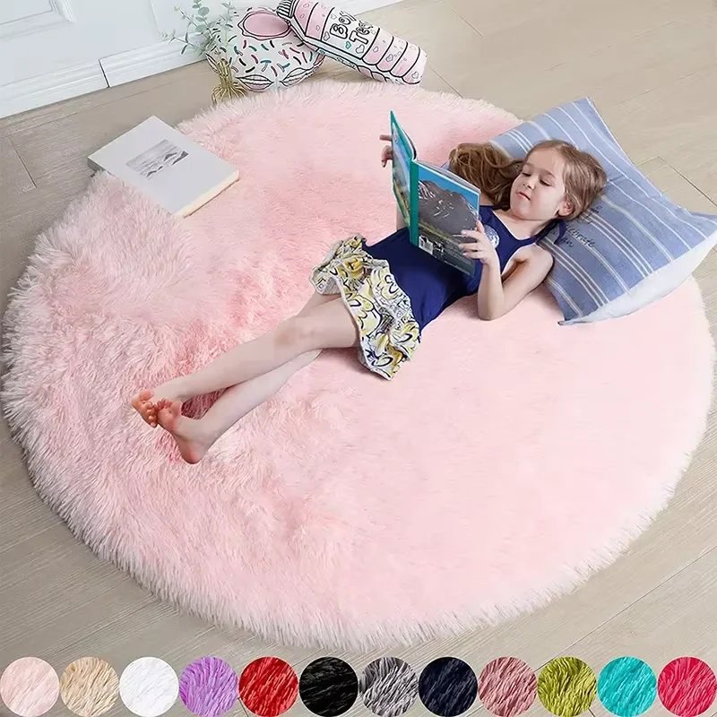 VIKAMA Ultra Soft Shaggy Round Rug Pad Fluffy White Carpet Living Room Home Decor Bedroom Kids Room Salon Thick Pile Carpet