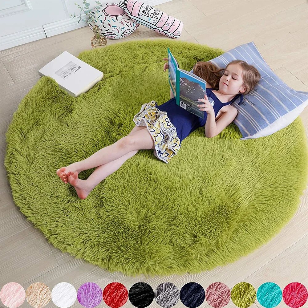 100/120/140/160 Round Rug Fluffy Soft Area Rugs for Kids Girls Room Princess Castle Plush Shag Carpet Cute Circle Bedroom Decor
