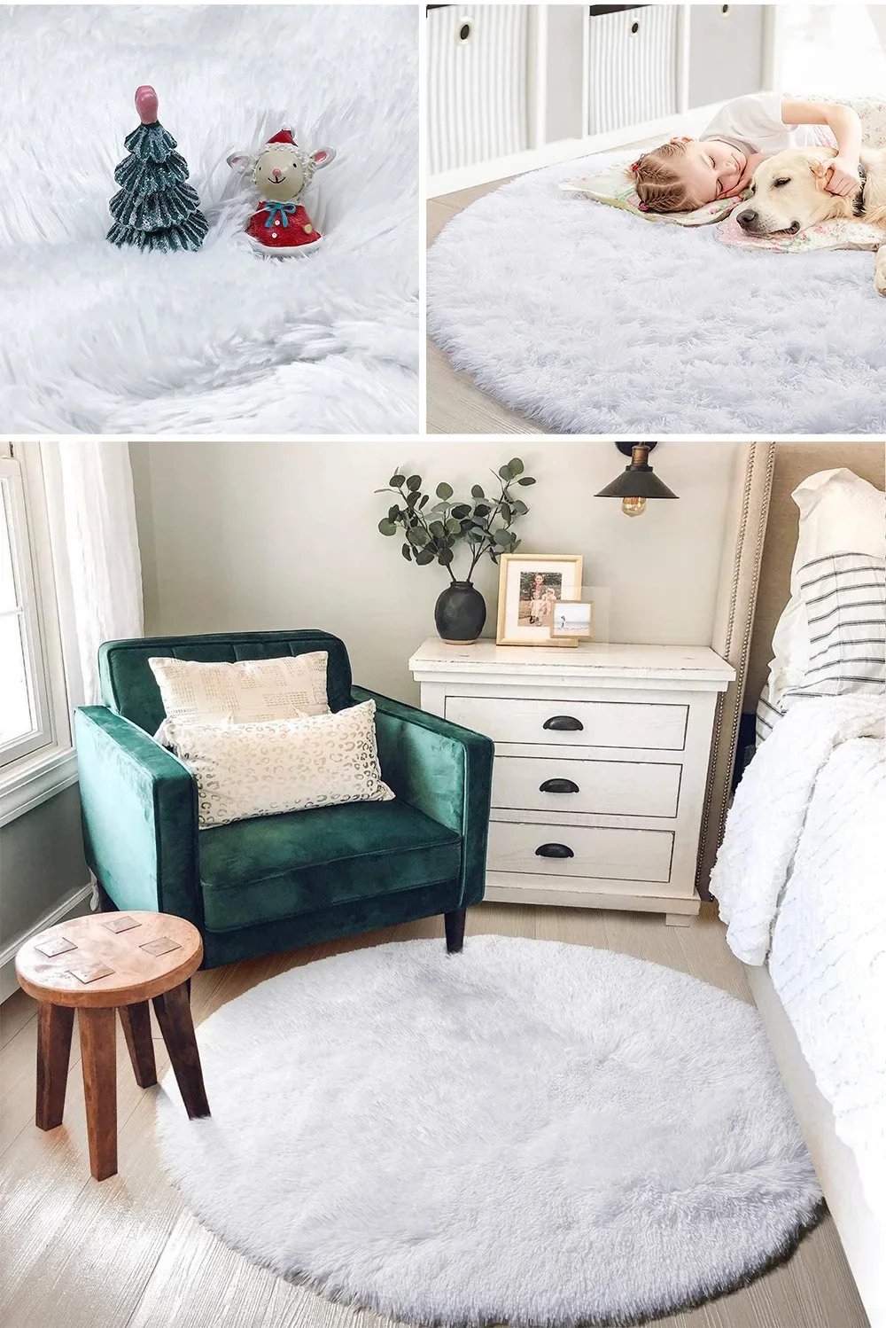 100/120/140/160 Round Rug Fluffy Soft Area Rugs for Kids Girls Room Princess Castle Plush Shag Carpet Cute Circle Bedroom Decor