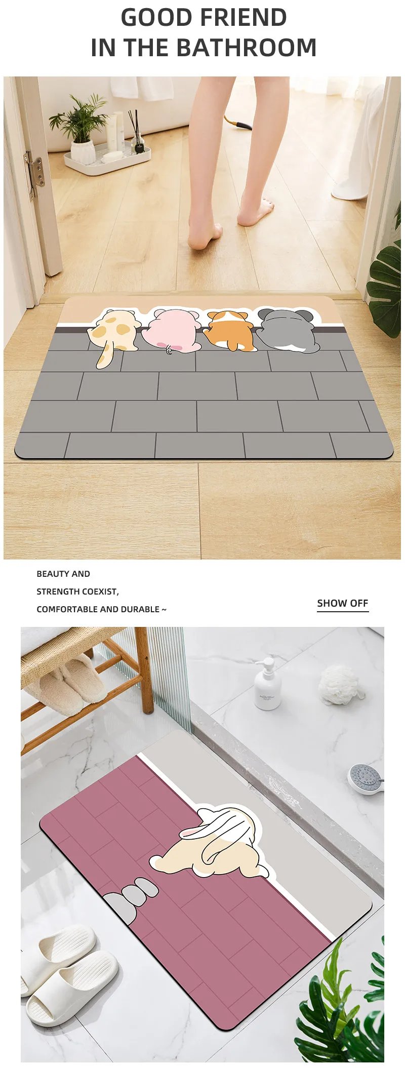 Cartoon Bathroom Soft Diatomaceous Mud Floor Mat, Bathroom Absorbent Foot Mat, Toilet Sink, Bedroom Mat, Carpet