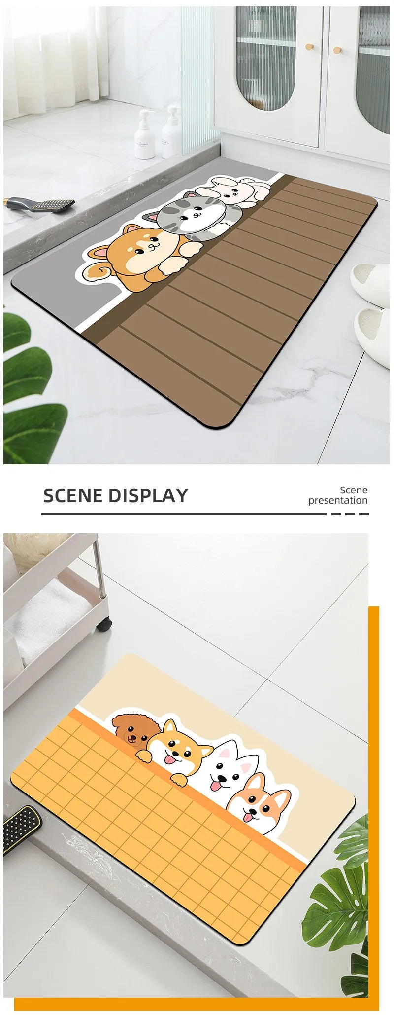 Cartoon Bathroom Soft Diatomaceous Mud Floor Mat, Bathroom Absorbent Foot Mat, Toilet Sink, Bedroom Mat, Carpet