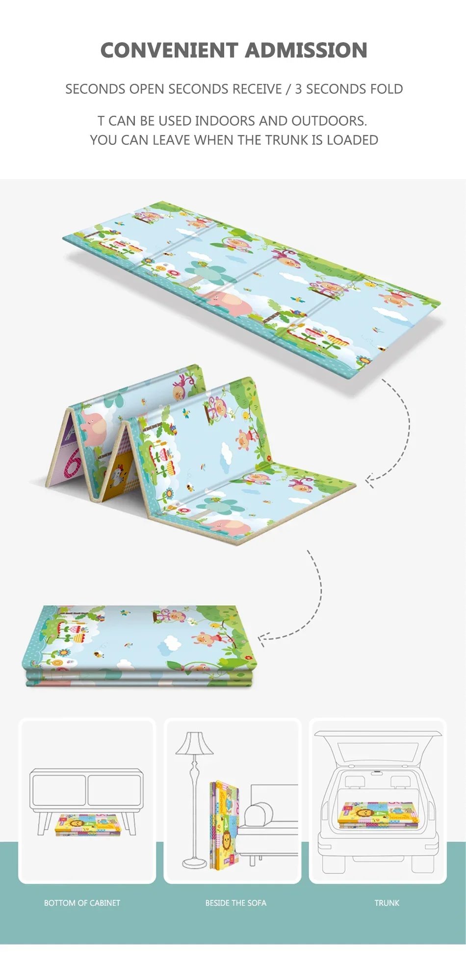 Foldable Baby Play Mat Children's Double-sided Pattern Protection Non-slip Activity Carpet Children's Educational Activity Mat