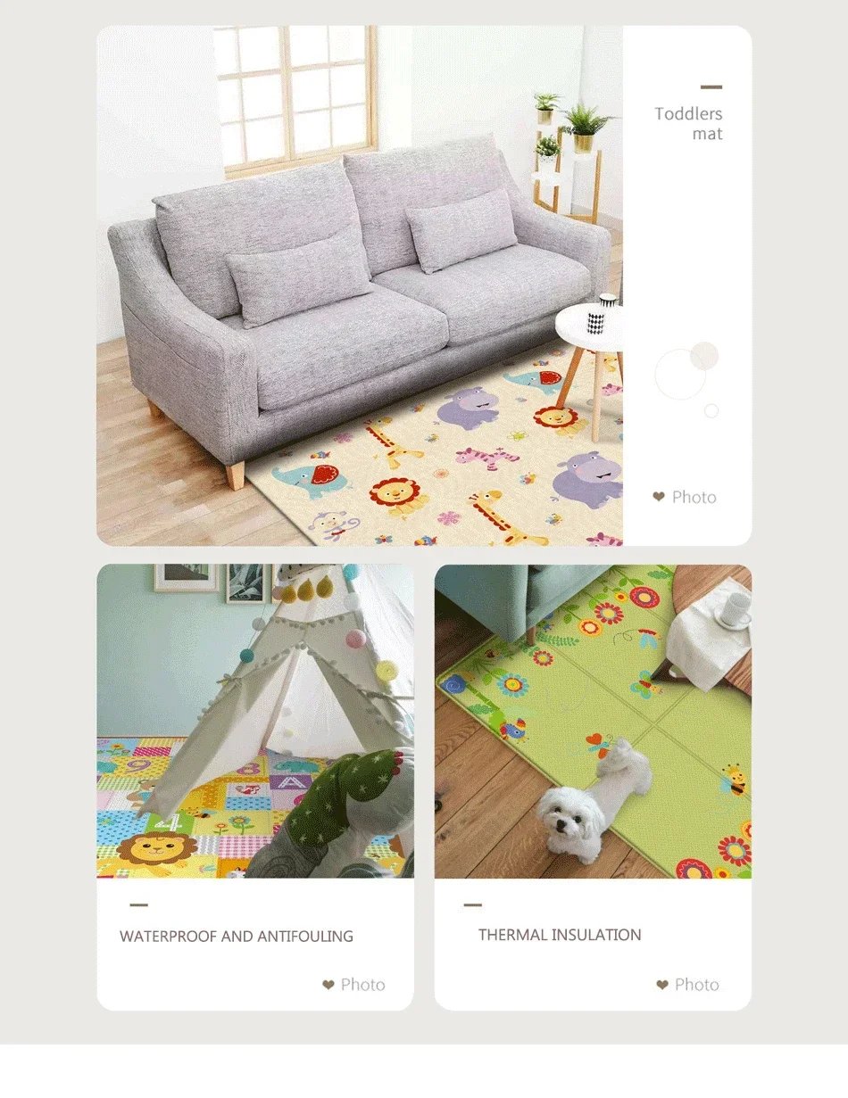 Foldable Baby Play Mat Children's Double-sided Pattern Protection Non-slip Activity Carpet Children's Educational Activity Mat