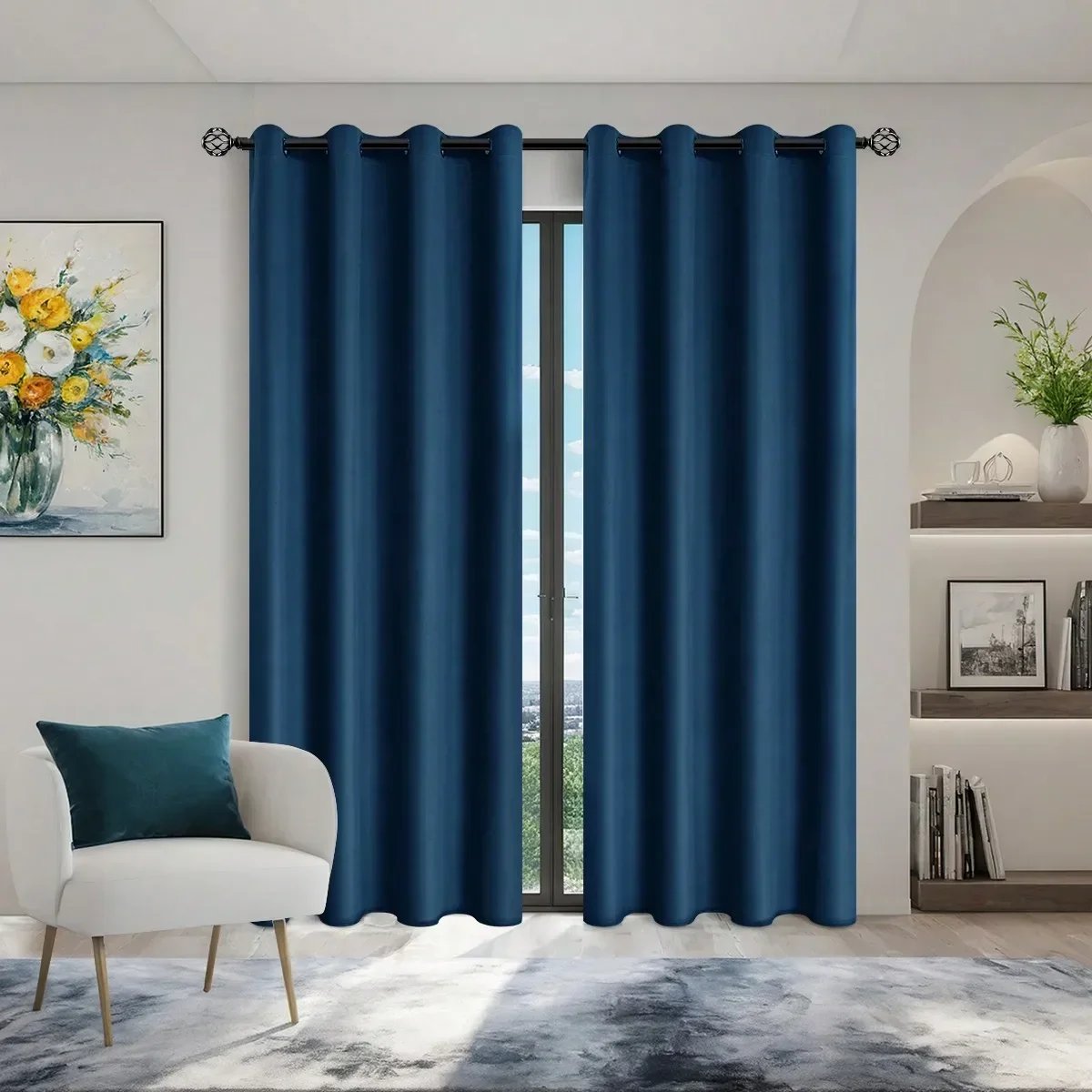 1panel Solid 100% Blackout Curtains with Grommets, Total Privacy Drapes for Bedroom, Living Room, Home Decor