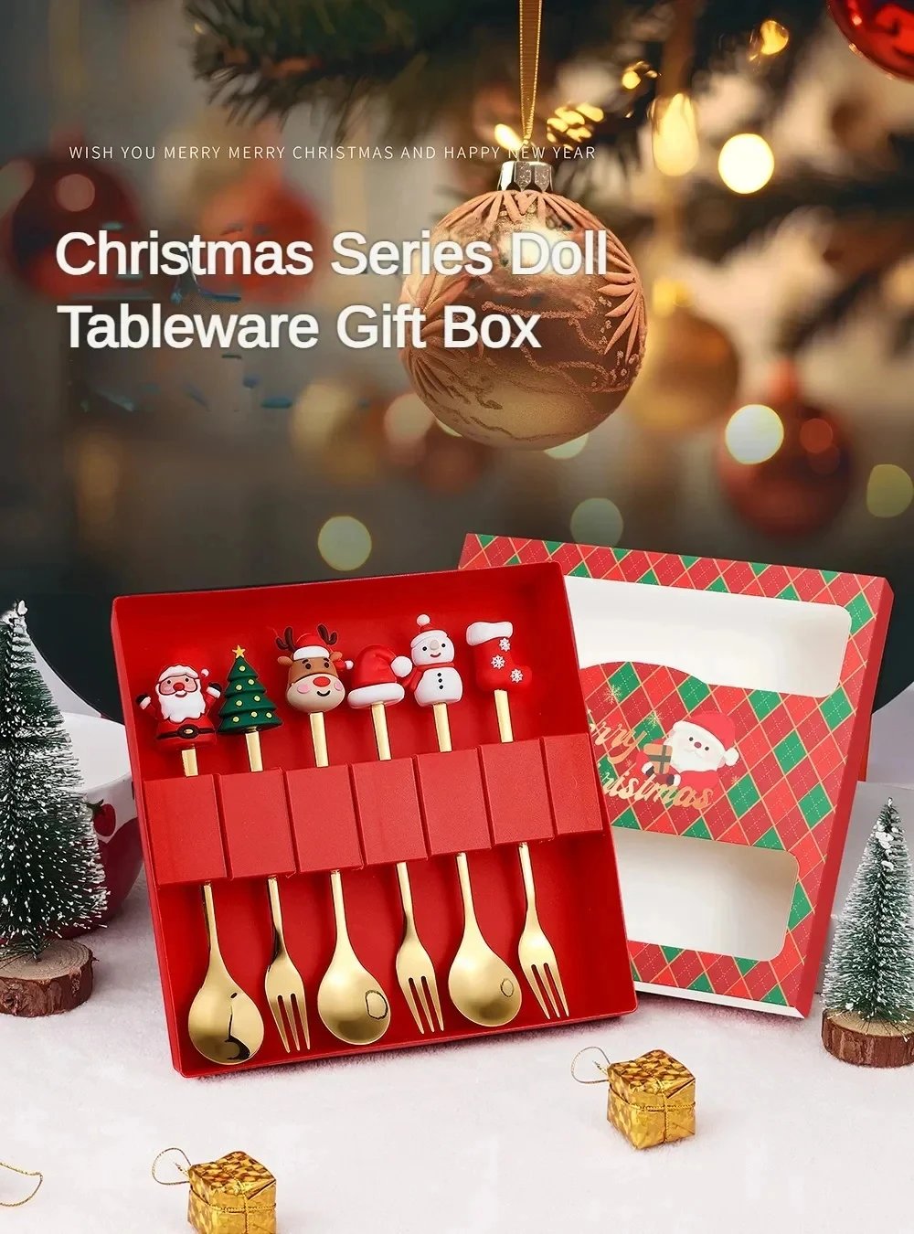 2/4/6Pcs Christmas Fork And Spoon Set,Stainless Steel Creative Tableware,Coffee Tea Dessert Forks And Spoons Gift Set