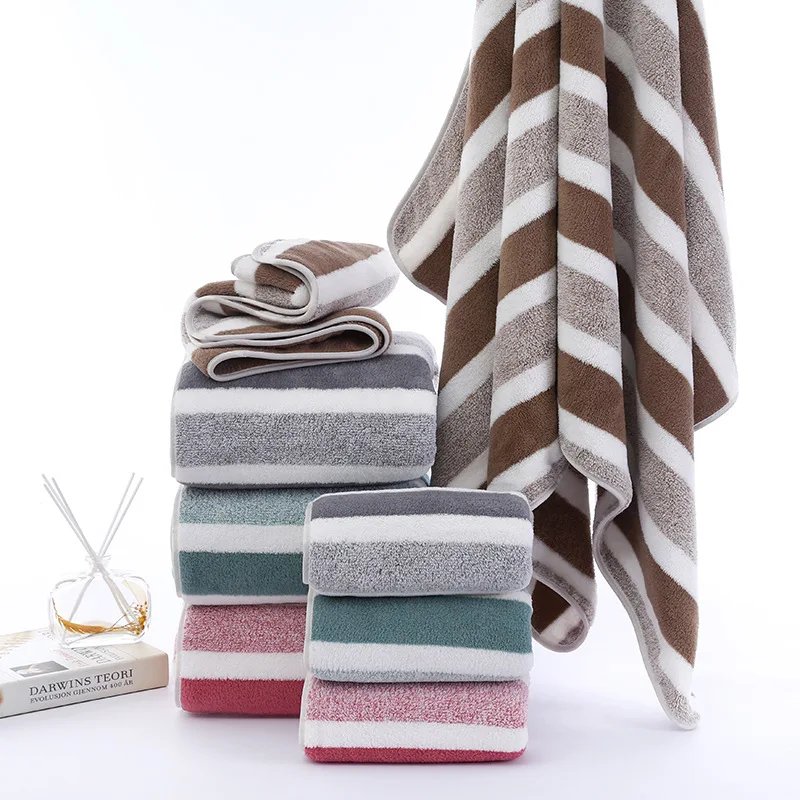 Striped Pattern Towel Set Soft Face Towel Bath Towel Quick Drying Absorbent Towels For Bathroom Striped Pattern Towel Set Soft Face Towel Bath Towel Quick Drying Absorbent Towels For Bathroom