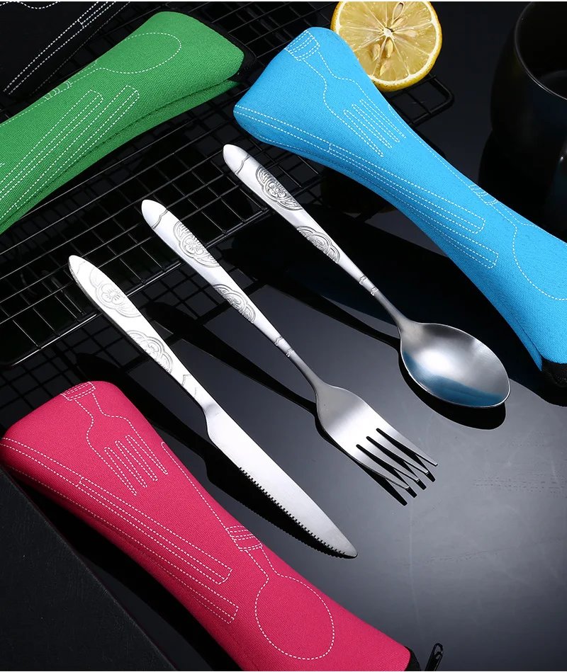 Picnic Set Tableware Washable with Zipper Travel Cutlery Kit Case Portable Pouch for Dinner Household Tool Travel Camping Spoon