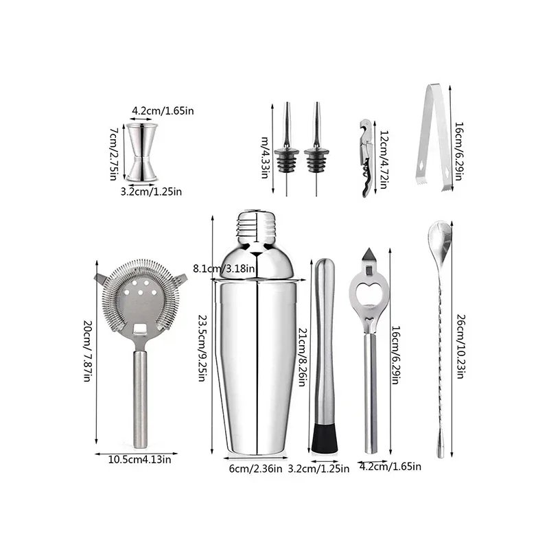 1/3/6/9/11pcs Cocktail Shaker Set Stainless Steel Bartender Kit Cocktail Mixer Wine Martini Boston Shaker Party Bar Tools
