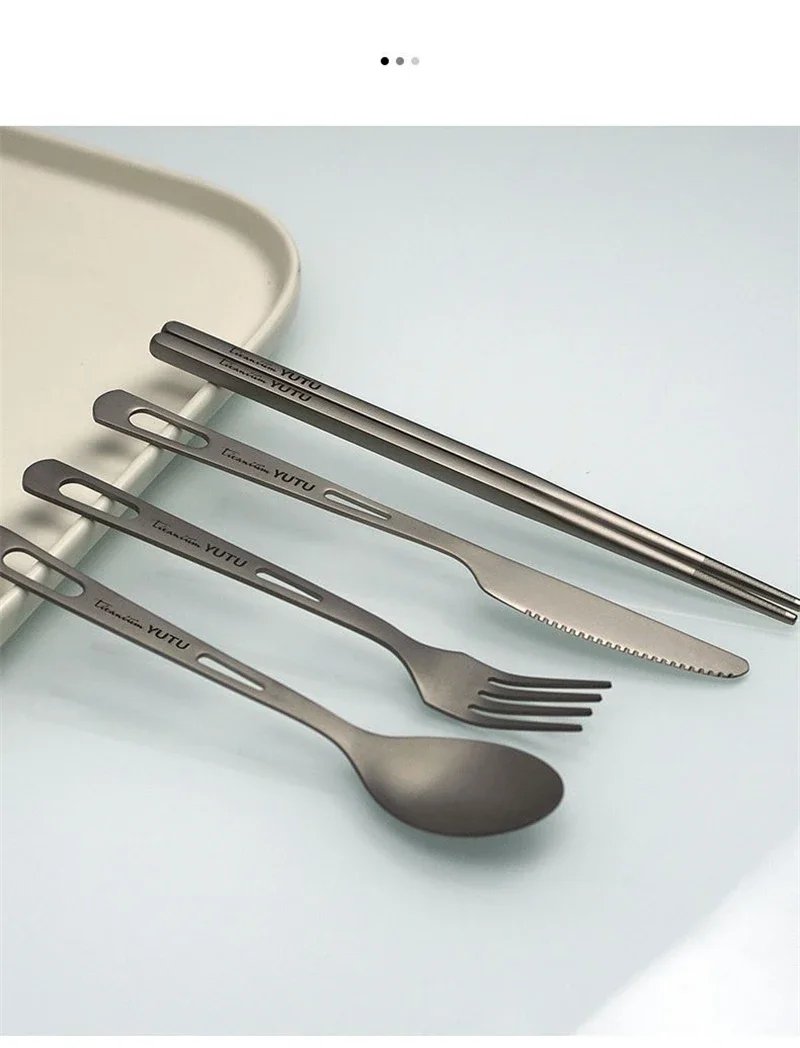 Pure Titanium Tableware Set Outdoor Household Frosted Knife and Fork Spoon Chopsticks Travel Camping Portable Knife and Fork Set
