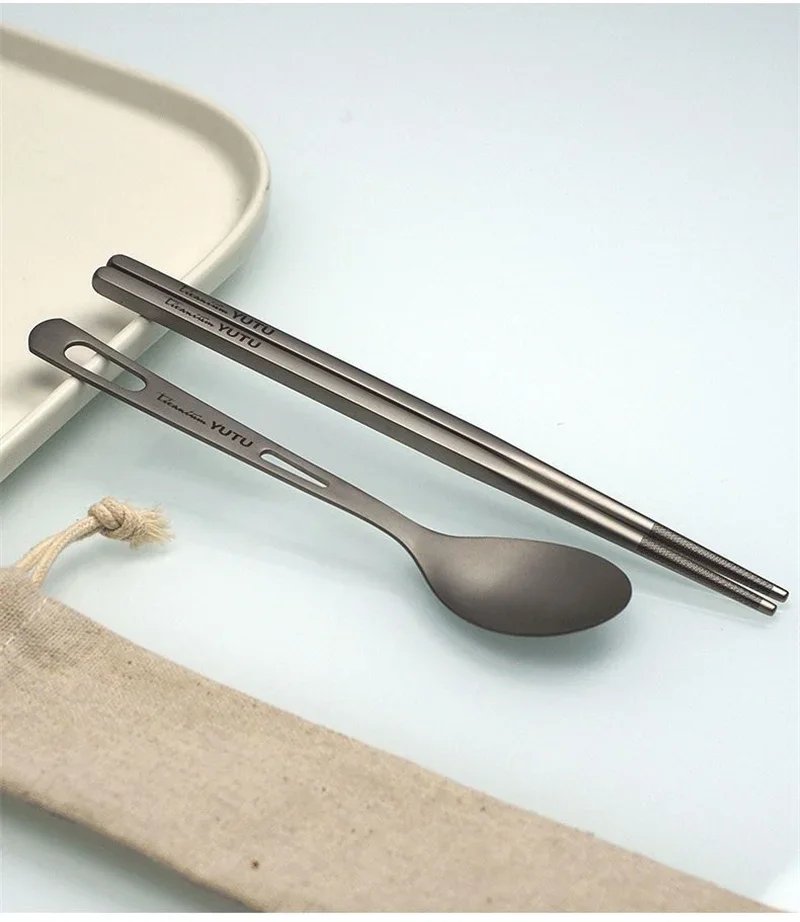 Pure Titanium Tableware Set Outdoor Household Frosted Knife and Fork Spoon Chopsticks Travel Camping Portable Knife and Fork Set