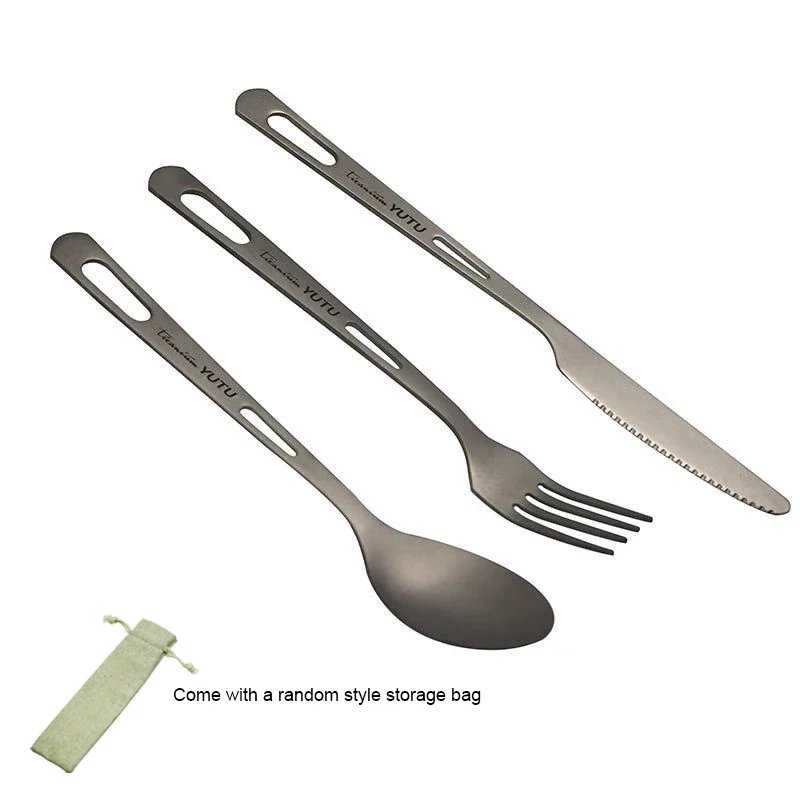 Pure Titanium Tableware Set Outdoor Household Frosted Knife and Fork Spoon Chopsticks Travel Camping Portable Knife and Fork Set