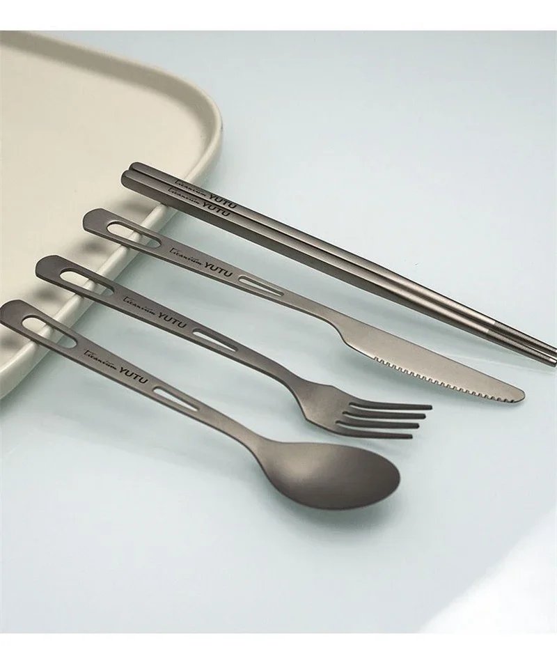 Pure Titanium Tableware Set Outdoor Household Frosted Knife and Fork Spoon Chopsticks Travel Camping Portable Knife and Fork Set