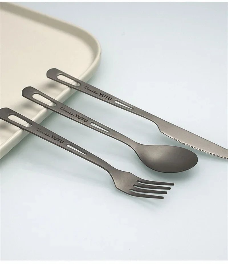 Pure Titanium Tableware Set Outdoor Household Frosted Knife and Fork Spoon Chopsticks Travel Camping Portable Knife and Fork Set