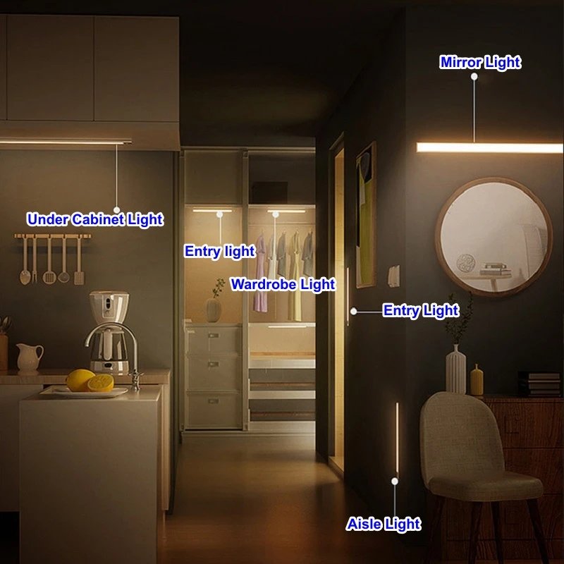 Rechargeable Motion Sensor LED Bar Light Induction Night Light Portable Cordless Magnetic Cabinet Lamp for Kitchen Bedside
