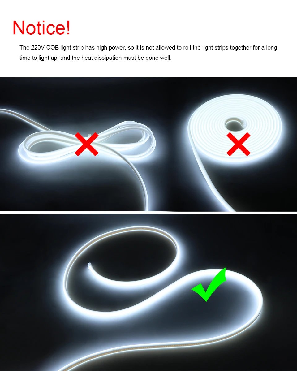 Waterproof Best Under Cabinet Light Kitchen COB LED Light with Button Switch Cord 220V 110V EU / US Plug Strip Lamp for cocina