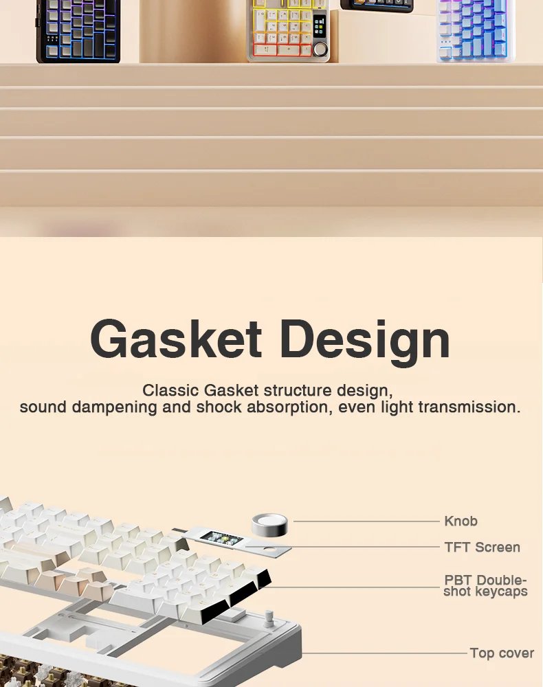 AULA F108 pro Wireless Bluetooth Keyboard Macro Gaming keyboard Gasket Hot-swap Full Size Keyboard with TFT Smart Display