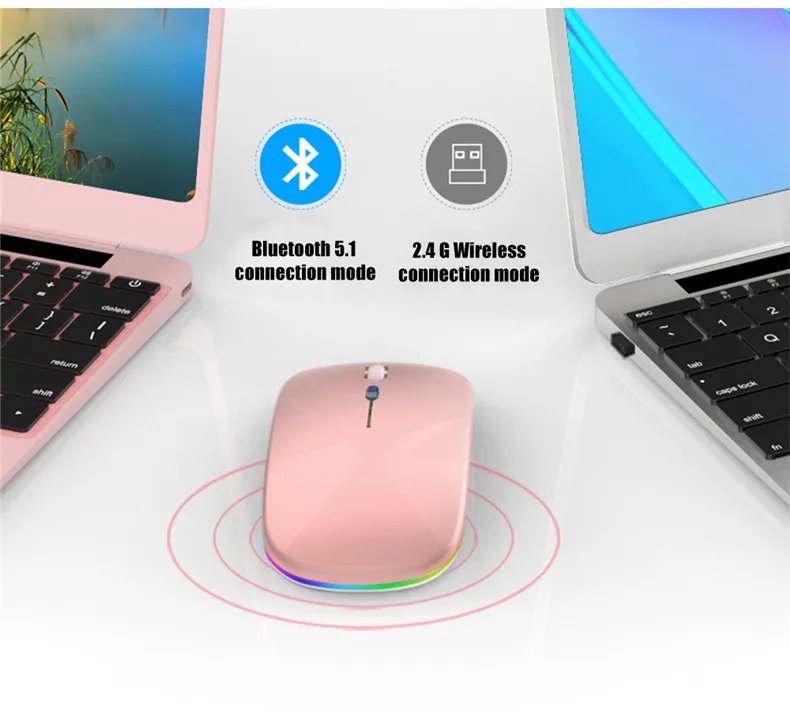 Wireless Mouse Rechargeable Silent LED Backlit Mice PC Laptop Computer Mous 2.4Ghz Receiver Bluetooth Dual Mode Optical Mice
