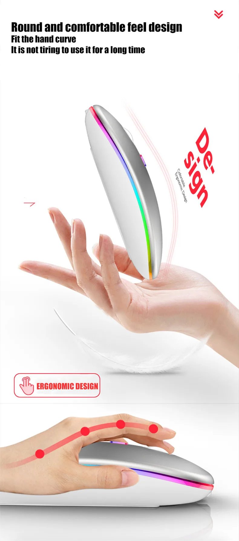 Wireless Mouse Rechargeable Silent LED Backlit Mice PC Laptop Computer Mous 2.4Ghz Receiver Bluetooth Dual Mode Optical Mice