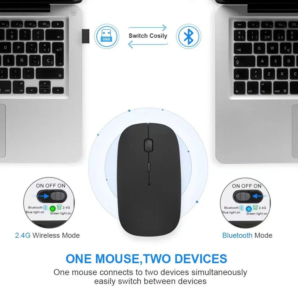 Rechargeable Wireless Mouse Bluetooth-compatible 2.4GHz Dual Modes Computer Mice with Nano Receiver for PC Laptop Macbook