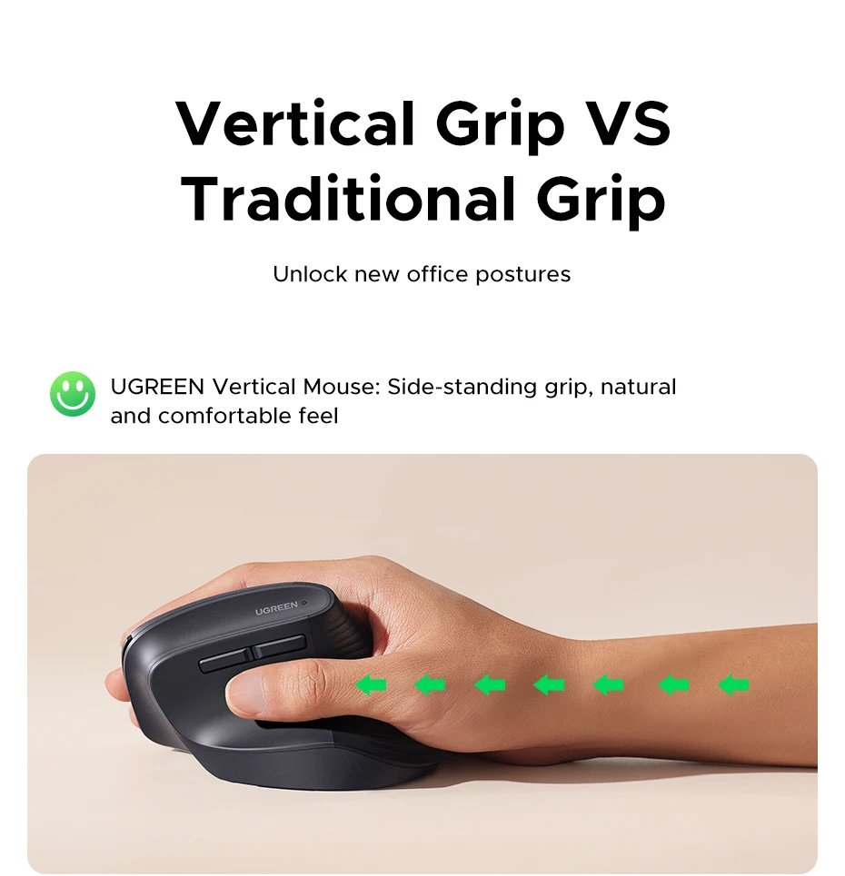 UGREEN Vertical Wireless Mouse 2.4G Ergonomic 4000DPI 6 Mute Buttons for MacBook Tablet Laptops Computer PC Mice Black Pink