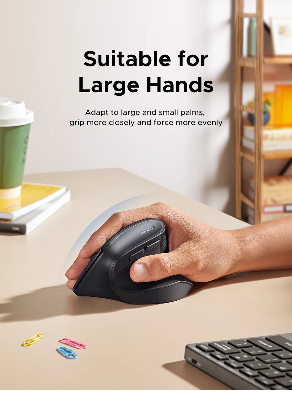 UGREEN Wireless Mouse Vertical 2.4G Ergonomic 4000DPI 6 Mute Buttons for MacBook Tablet Laptops Computer PC Mice Black Pink