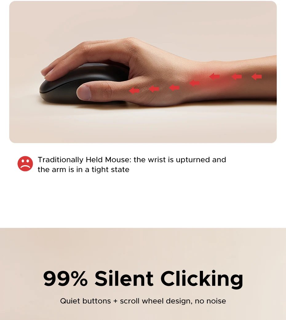 UGREEN Wireless Mouse Vertical 2.4G Ergonomic 4000DPI 6 Mute Buttons for MacBook Tablet Laptops Computer PC Mice Black Pink