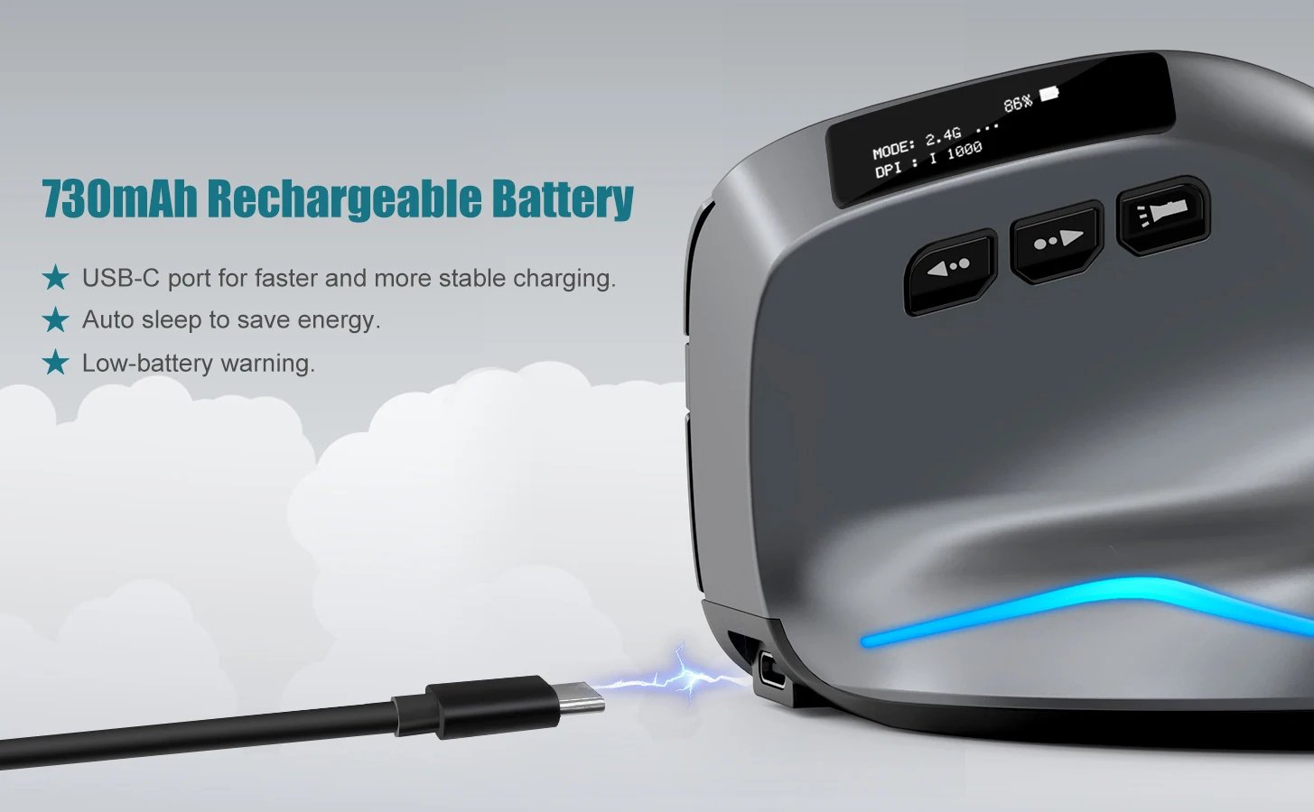 Lefon Bluetooth Vertical Mouse Wireless Ergonomic Mice with OLED Screen RGB USB Optical Rechargeable Mouse for PC Laptop Gaming